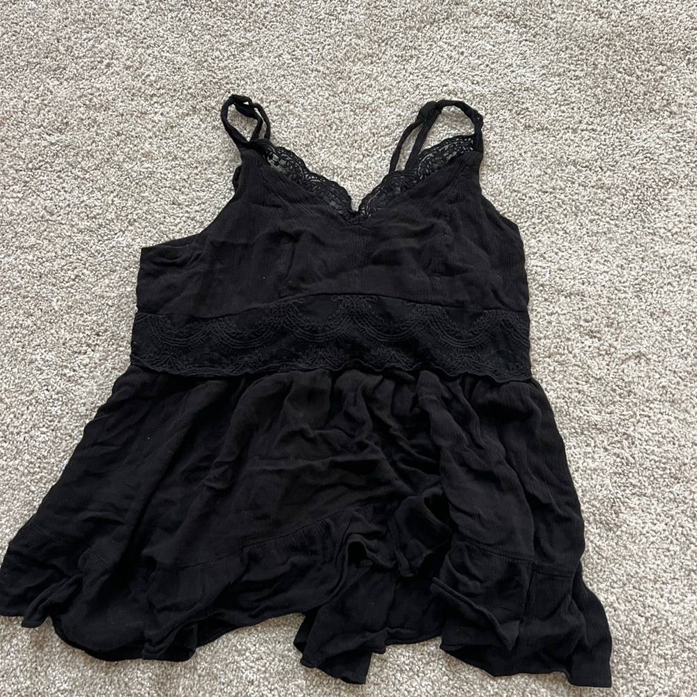 Chic Black Lace Trim Babydoll Top from Torrid size 00